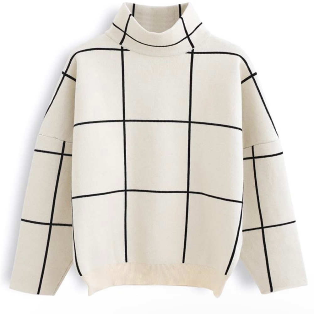NWT Chicwish Grid Turtleneck Sweater - Picture 2 of 10